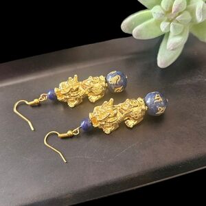 Gold and Blue Pi Xiu Earrings